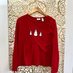 Classic Elements Red White Snowman Long Sleeve Tee
